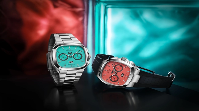 Glashütte Original Seventies Chronograph Panoramadatum Watermelon und Türkis