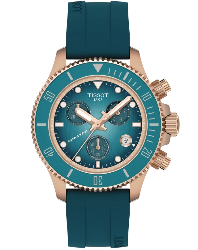 Tissot – Seastar Chronograph 38 mm, goldfarbener Edelstahlchronograph 