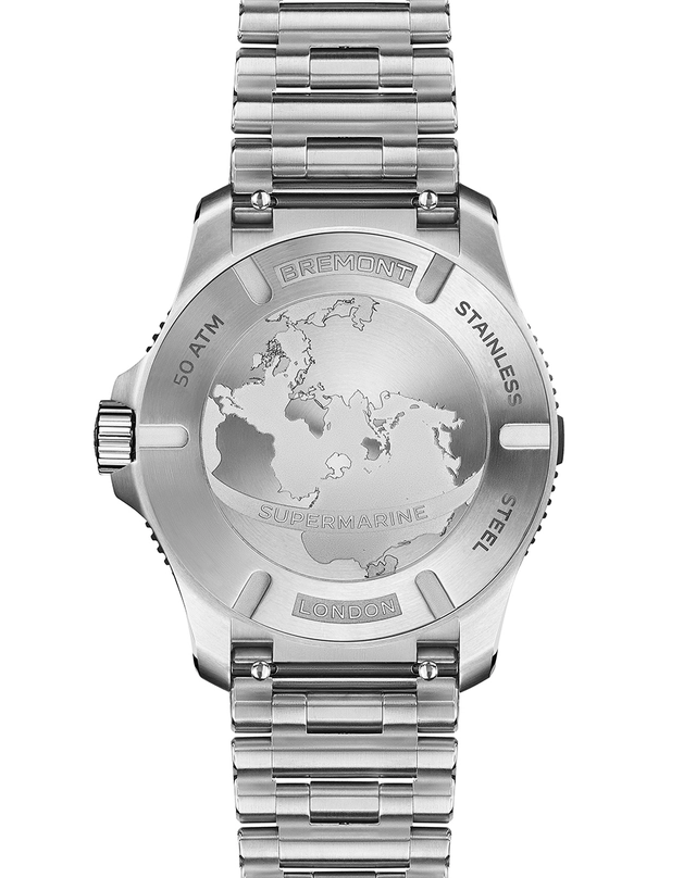 Bremont – Supermarine 500M Polar White, Taucheruhr mit Edelstahlband und graviertem Gehäuseboden