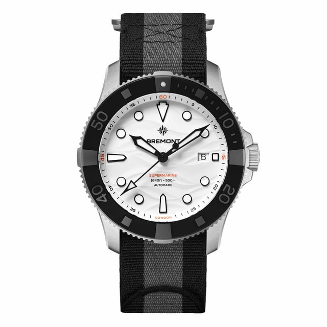 Bremont Supermarine 500M Polar White with Nato strap seen from front