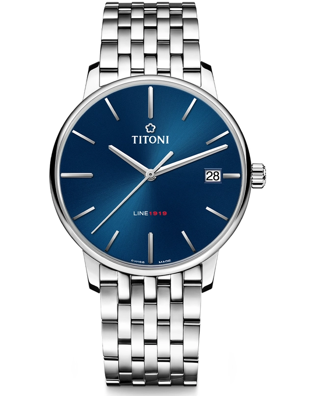 Titoni – Line 1919 Titoni – Line 1919, elegante Uhr mit blauem Zifferblatt