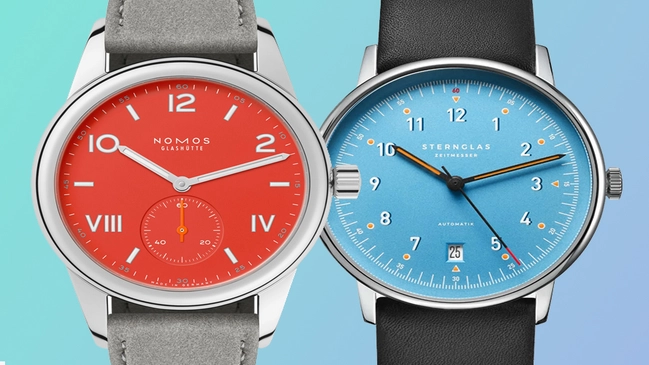 zwei Uhren von Nomos Glashütte, Sternglas, bereit für den Frühling