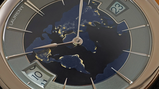 Zifferblatt, Deatil der Laurent Ferrier Classic Traveller Globe Night Blue