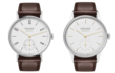 Die Nomos Glashütte Orion neomatik doré und die Tangente neomatik doré