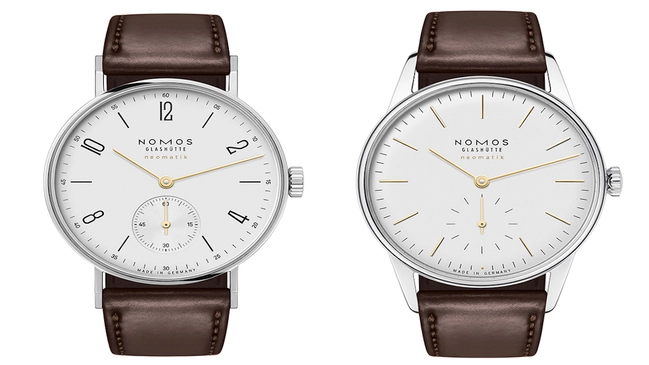 Die Nomos Glashütte Orion neomatik doré und die Tangente neomatik doré