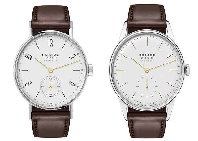 Die Nomos Glashütte Orion neomatik doré und die Tangente neomatik doré