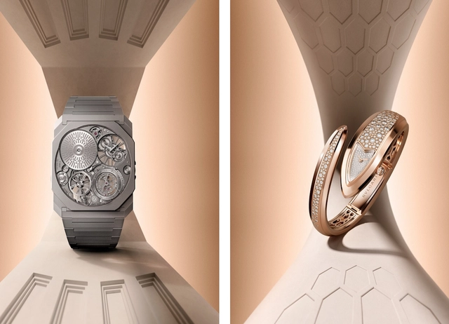 Gesamtansicht der Bulgari Octo Finissimo Ultra Tourbillon und Bulgari Serpenti Aeterna