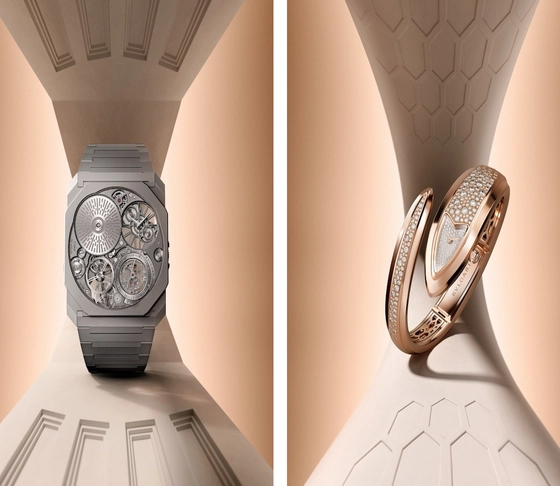Gesamtansicht der Bulgari Octo Finissimo Ultra Tourbillon und Bulgari Serpenti Aeterna
