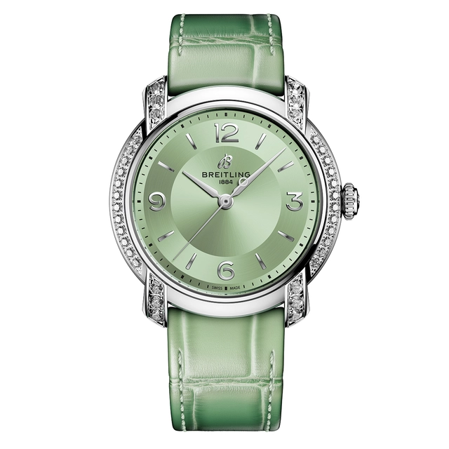 Breitling Lady Premier 36 mit grünem Zifferblatt und Diamanten