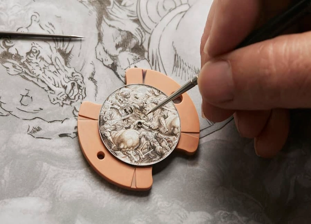 Vacheron Constantin: Gravur des Zifferblatt der Les Cabinotiers Hommage an Peter Paul Rubens "La Lutte pour l'étendard de la Bataille d'Anghiari"