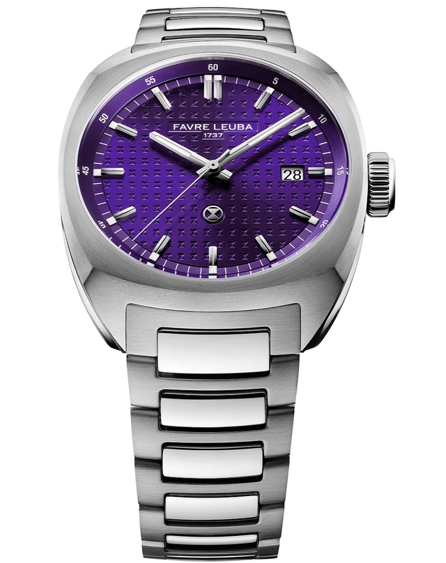 Favre Leuba – Chief Date Royal Purple, Automatikuhr aus Edelstahl mit integriertem Stahlband 