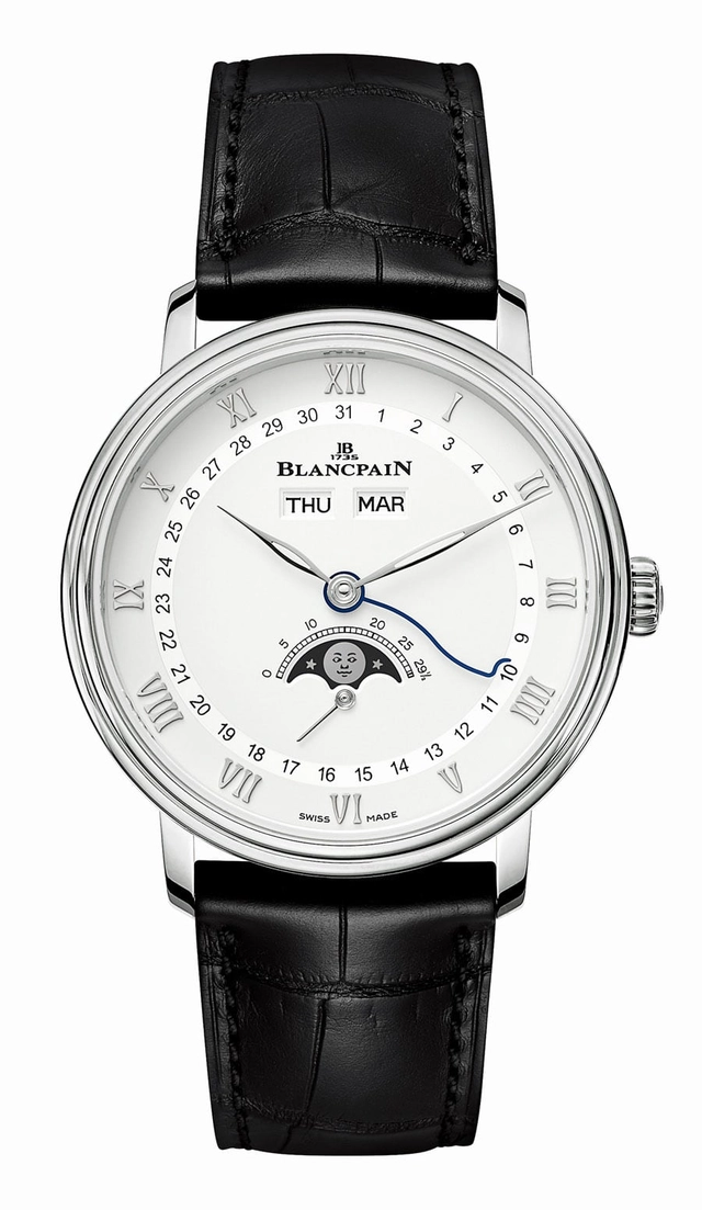 Bei der Blancpain Villeret Quantième Complet befindet sich die Mondphasenanzeige in der Zifferblattmitte
