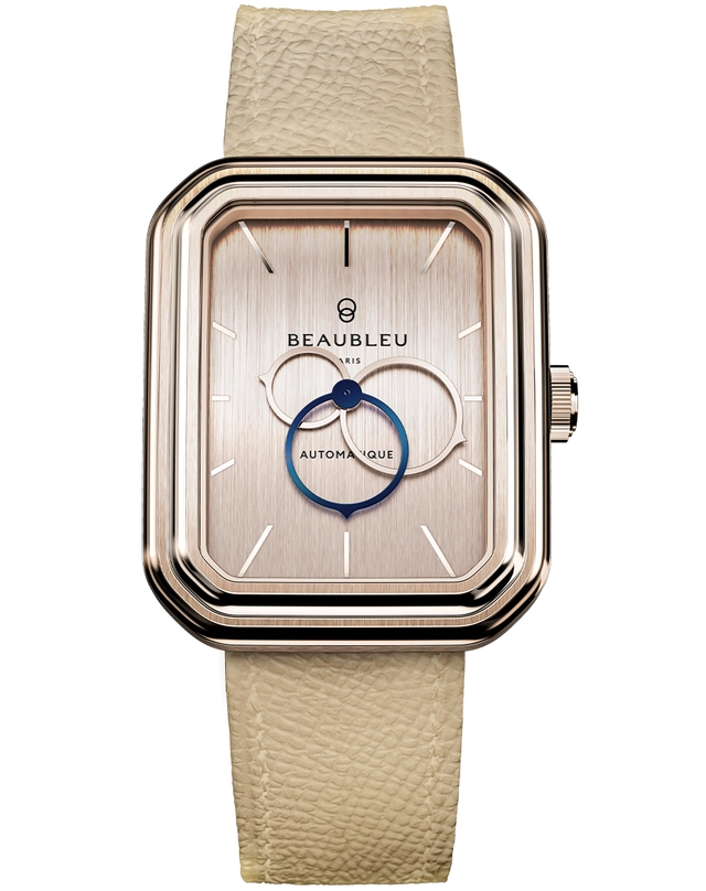 Beaubleu – Ecce Figura, elegante rechteckige Uhr Beaubleu – Ecce Figura, roségoldene Dresswatch