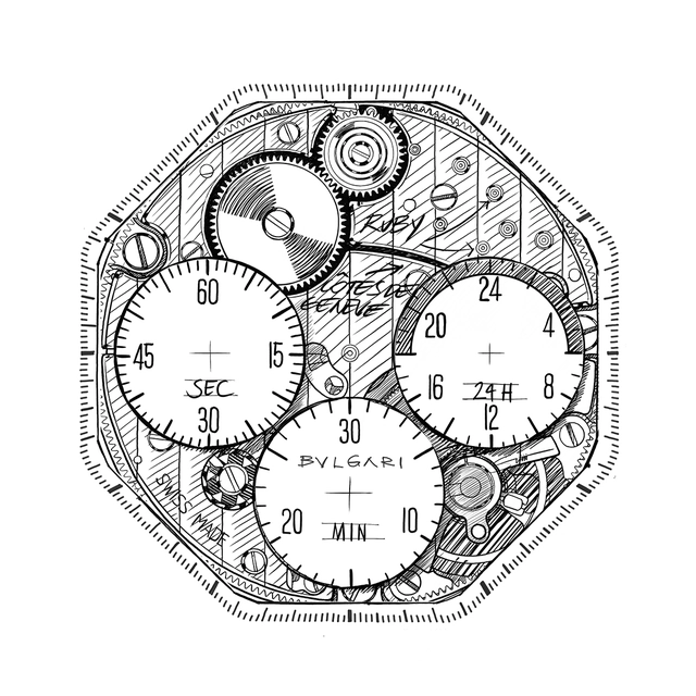 Illustration des Zifferblatts der Bulgari Octo Finissmo Sketch