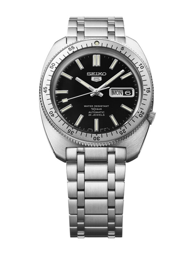 Seiko_5_Sports_Heritage_Design_Re-creation_Limited_Edition_SRPL93K1_Soldat Seiko 5 Sports Heritage Design Re-creation Limited Edition SRPL93K1, Edelstahluhr mit schwarzem Zifferblatt