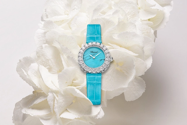 Chopard L’Heure du Diamant, Referenz 13A178-1315 Chopard L’Heure du Diamant in 18 Karat Ethischem Weißgold mit Türkis-Zifferblatt und Armband in türkisblauem Alligatorleder