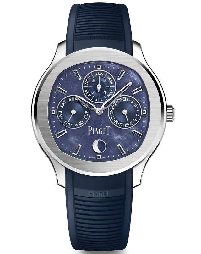 WatchTime-Piaget-PoloPerpetualCalendarObsidian-Blau-Freisteller.jpg Piaget – Polo Perpetual Calendar Obsidian Blue, Weißgolduhr mit ewigem Kalender und blauem Kautschukband