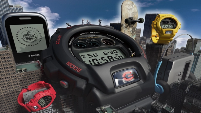 G-Shock DW-6900 in Schwarz, Gelb und Rot