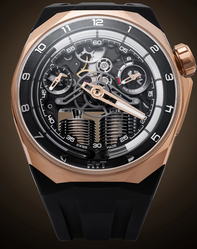 WatchTime-HYT-S15NGoldTitaniumLimitedEditionFallyIpupa-Freisteller.jpg HYT – S1 5N Gold Titanium Limited Edition „Fally Ipupa“, Manufakturkaliber und Kautschukband