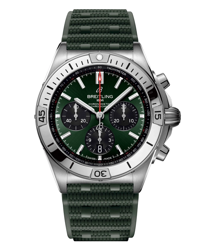 Breitling-Chronomat-B01-42-gruen-Kautschukband.jpg Breitling Chronomat B01 42 Stahl mit grünem Zifferblatt und Kautschukband