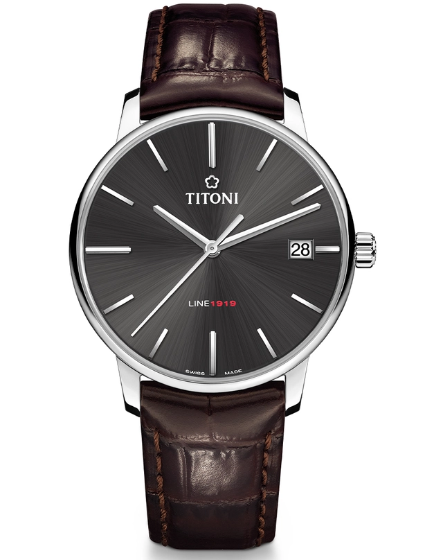 Titoni – Line 1919 Titoni – Line 1919, elegante Uhr mit braunem Lederband