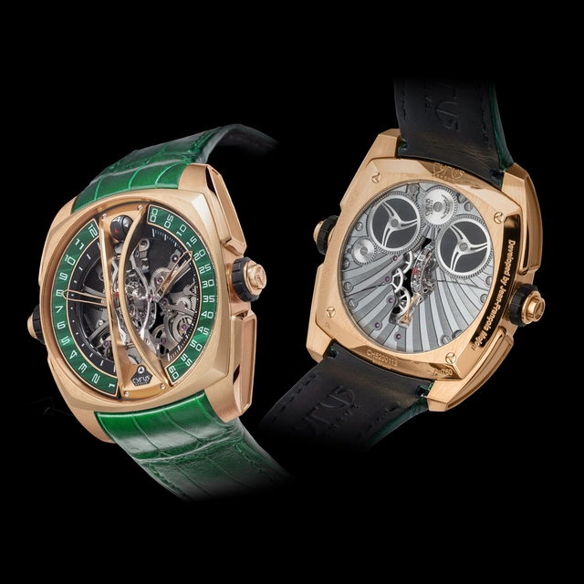 Cyrus: Klepcys Vertical Skeleton Tourbillon Malachite vorn hinten