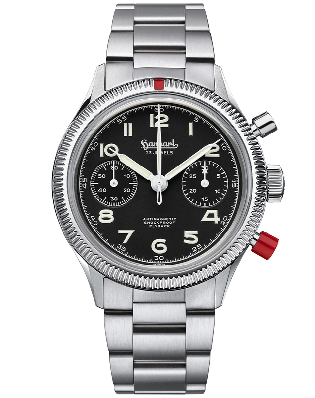 WatchTime-Hanhart-417ESHeritageFlyback-Freisteller.jpg Hanhart – 417 ES Heritage Flyback , Fliegeruhr mit Edelstahlband und schwarzem Zifferblatt