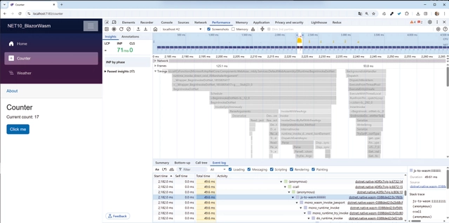 Aufrufhierarchie der Methoden im Browser mit Angabe des Zeitverbrauchs in den Browser-Entwicklerwerkzeugen unter „Performance | Timings“ (Bild 3)