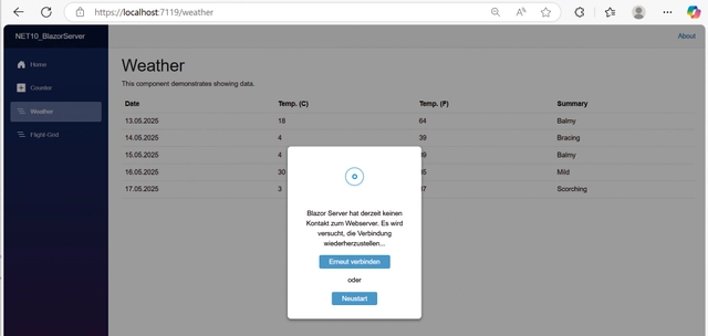 Angepasster Verbindungsproblemdialog (Bild 10)