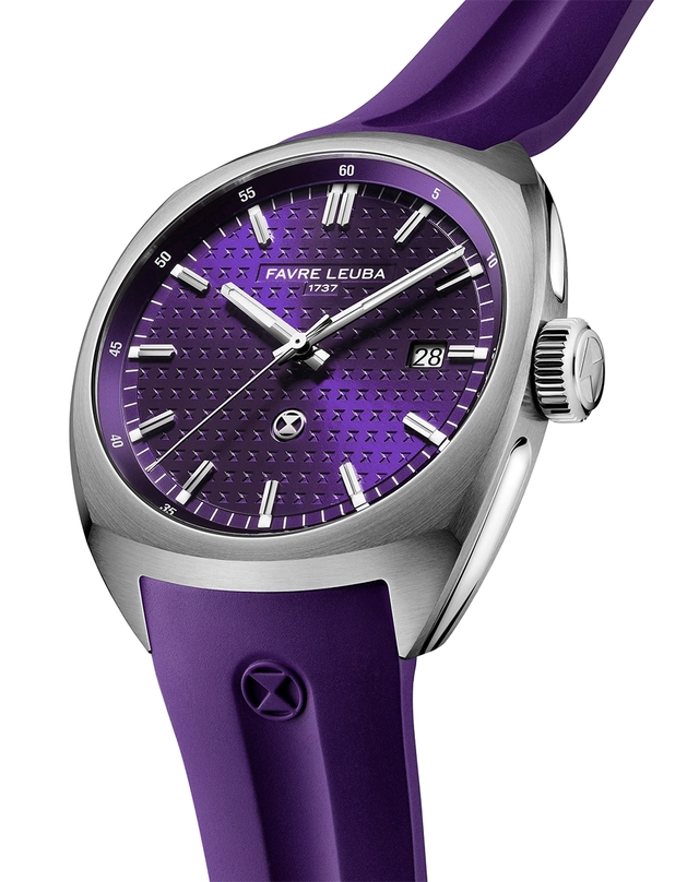 Favre Leuba – Chief Date Royal Purple, Automatikuhr aus Edelstahl mit Kautschukband