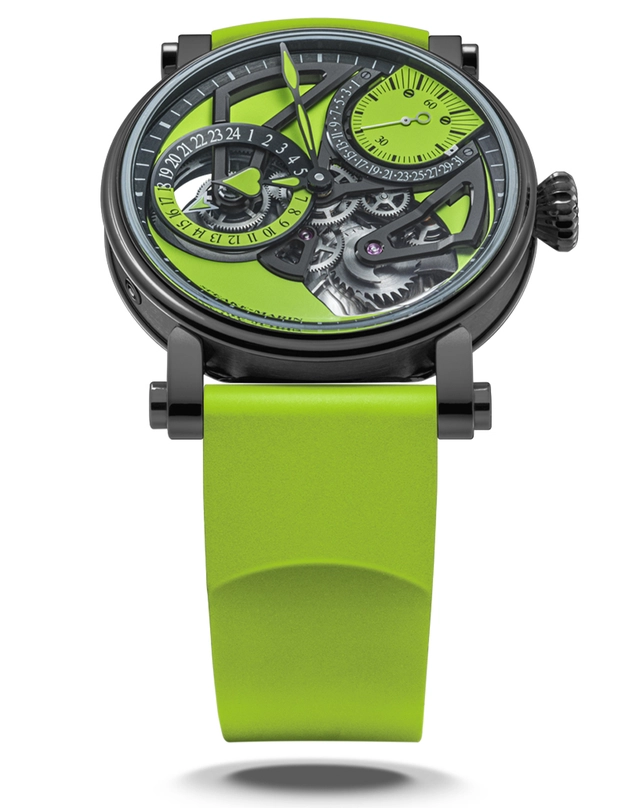 Speake Marin – Dual Time Lime Speake Marin – Dual Time Lime, skelettierte Uhr mit grünem Band