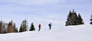 Zwei Skitourengeher bei Aufstieg in Reit im Winkl.
