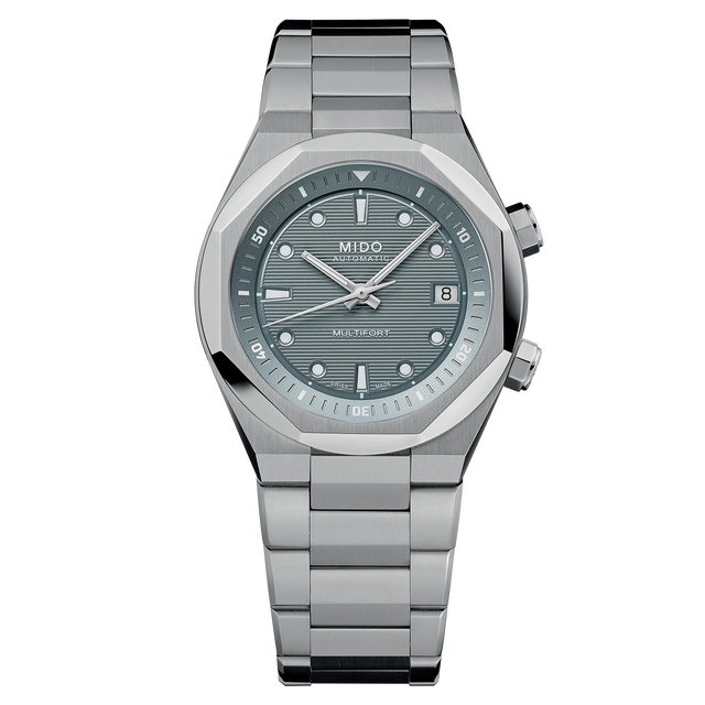 Mido Multifort 8 Two Crowns, Edelstahluhr mit grauem Zifferblatt