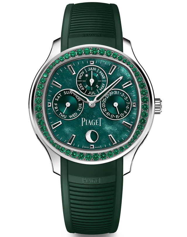 WatchTime-Piaget-PoloPerpetualCalendarObsidian-Grün-Freisteller.jpg Piaget – Polo Perpetual Calendar Obsidian Green, Weißgolduhr mit ewigem Kalender und grünem Alligatorlederband