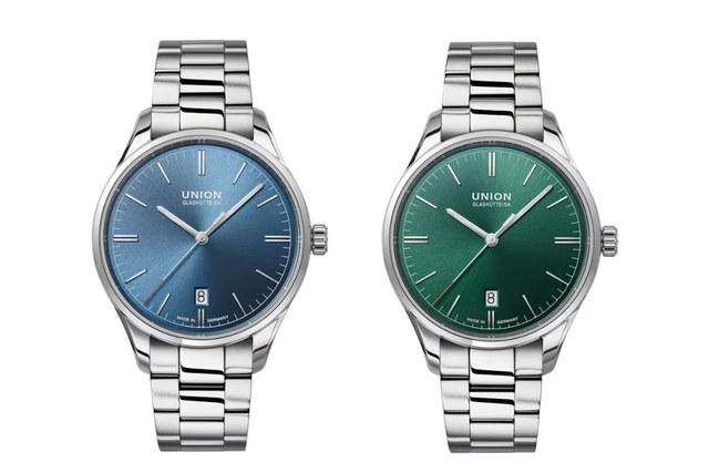 Union Glashütte Viro Date mit Zifferblatt in Flaschengrün und Eisblau