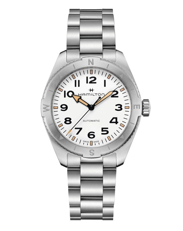 Hamilton Khaki Field Expedition mit weißem Zifferblatt und Metallband Soldat