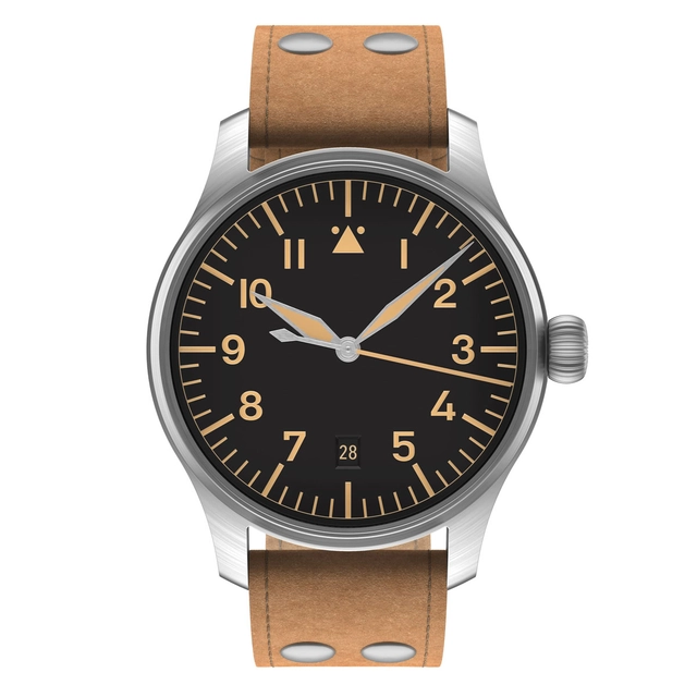 Stowa Flieger Vintage 40 ohne Logo mit Datum und braunem Lederband