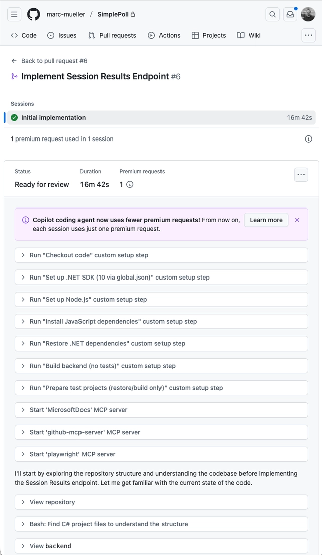 Coding-Agent-Session innerhalb des Pull Requests (Bild 4)