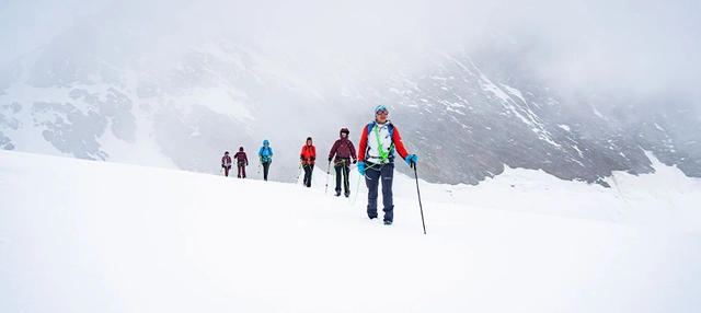 Seilwanderschaft durch das Gebiet des Aletschgletschers.