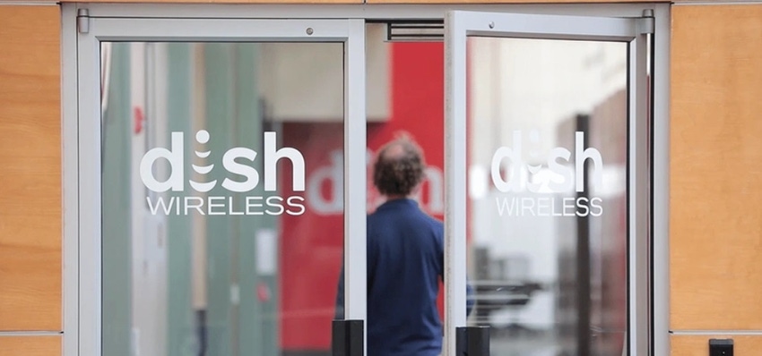 Dish Wireless logo shown on glass doors