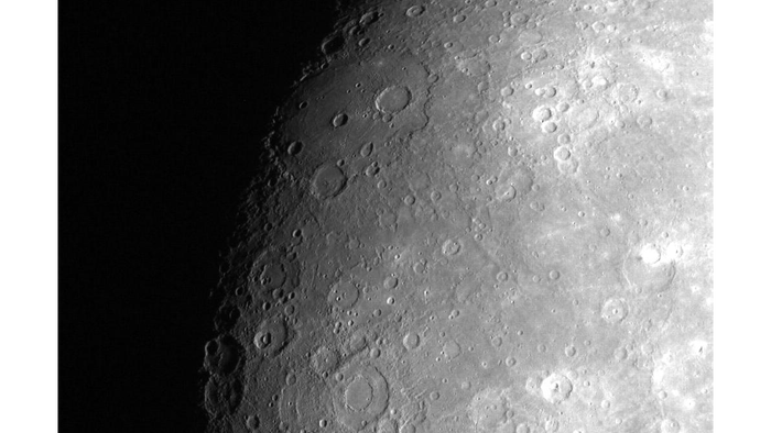 This view of the north polar region of the Moon was obtained by NASA's Galileo camera during the spacecraft flyby of the Earth-Moon system on December 7 and 8, 1992. (Source: NASA)