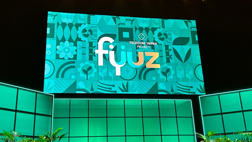 The FYUZ sign on screen and on stage in Madrid in 2023.