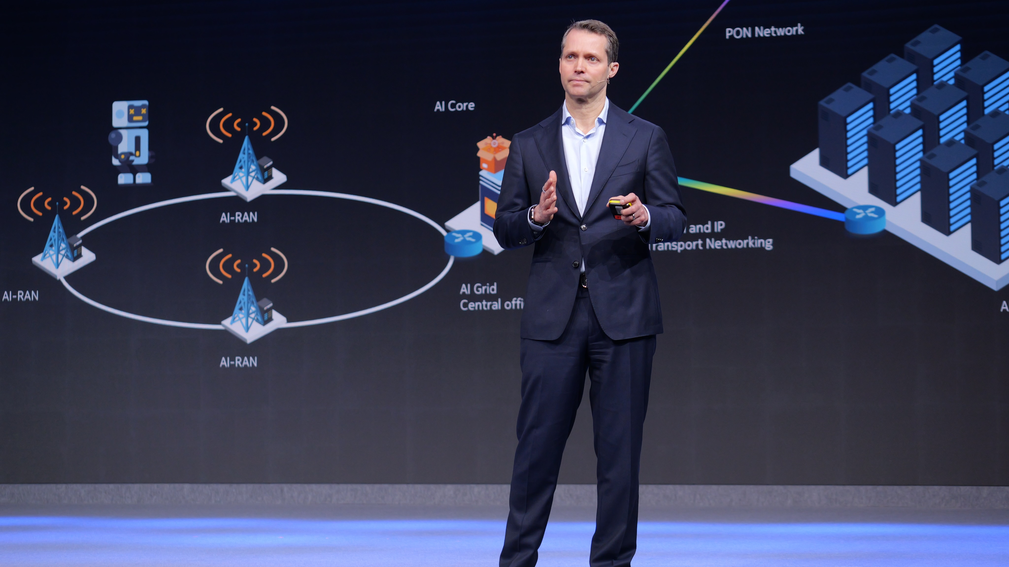 Nokia CEO Justin Hotard on stage at MWC 2026