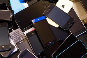 Smartphones in a pile