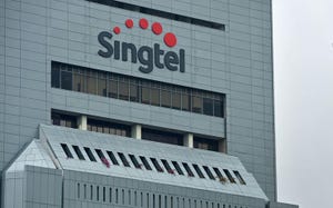 Singtel logo on its headquarters in Singapore.