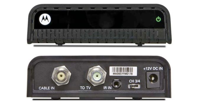 Front and back of a Motorola-made digital transport adapter (DTA) 