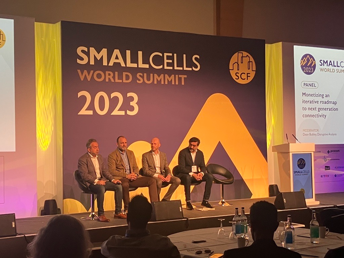 Dean Bubley, Nick Wiggin, Abel Mayal and Ali Akhtar speaking at the Small Cell World Summit. (Source: Tereza Krasova/Light Reading)