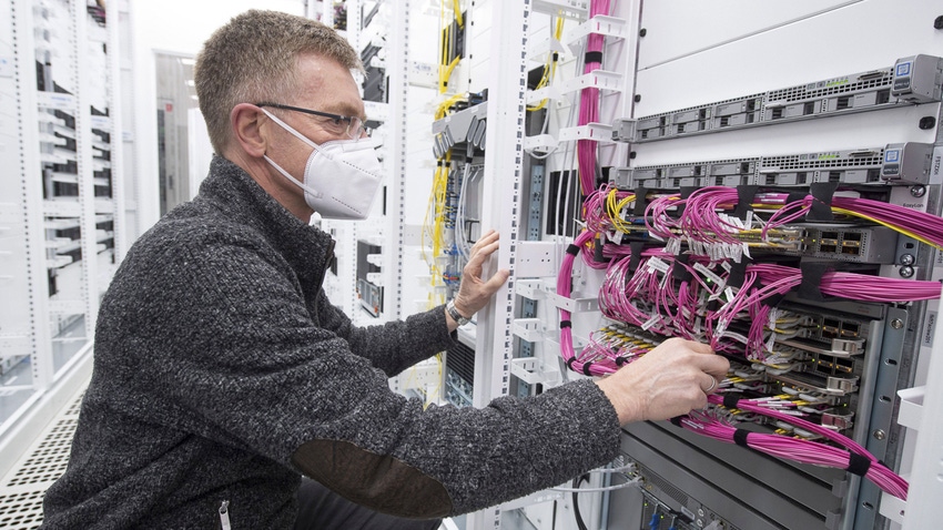Technician working on the servers at Vodafone's 5G "standalone" site 