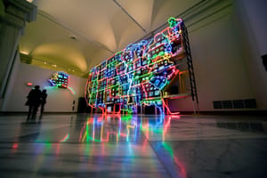 Neon map of the USA in sculpture video art installation Electronic Superhighway by Nam June Paik in the American Art Museum, DC Neon map of the USA in sculpture video art installation Electronic Superhighway by Nam June Paik in the American Art Museum, DC