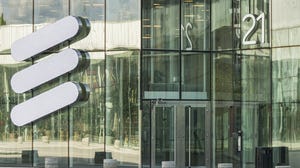 Ericsson logo on glass office building